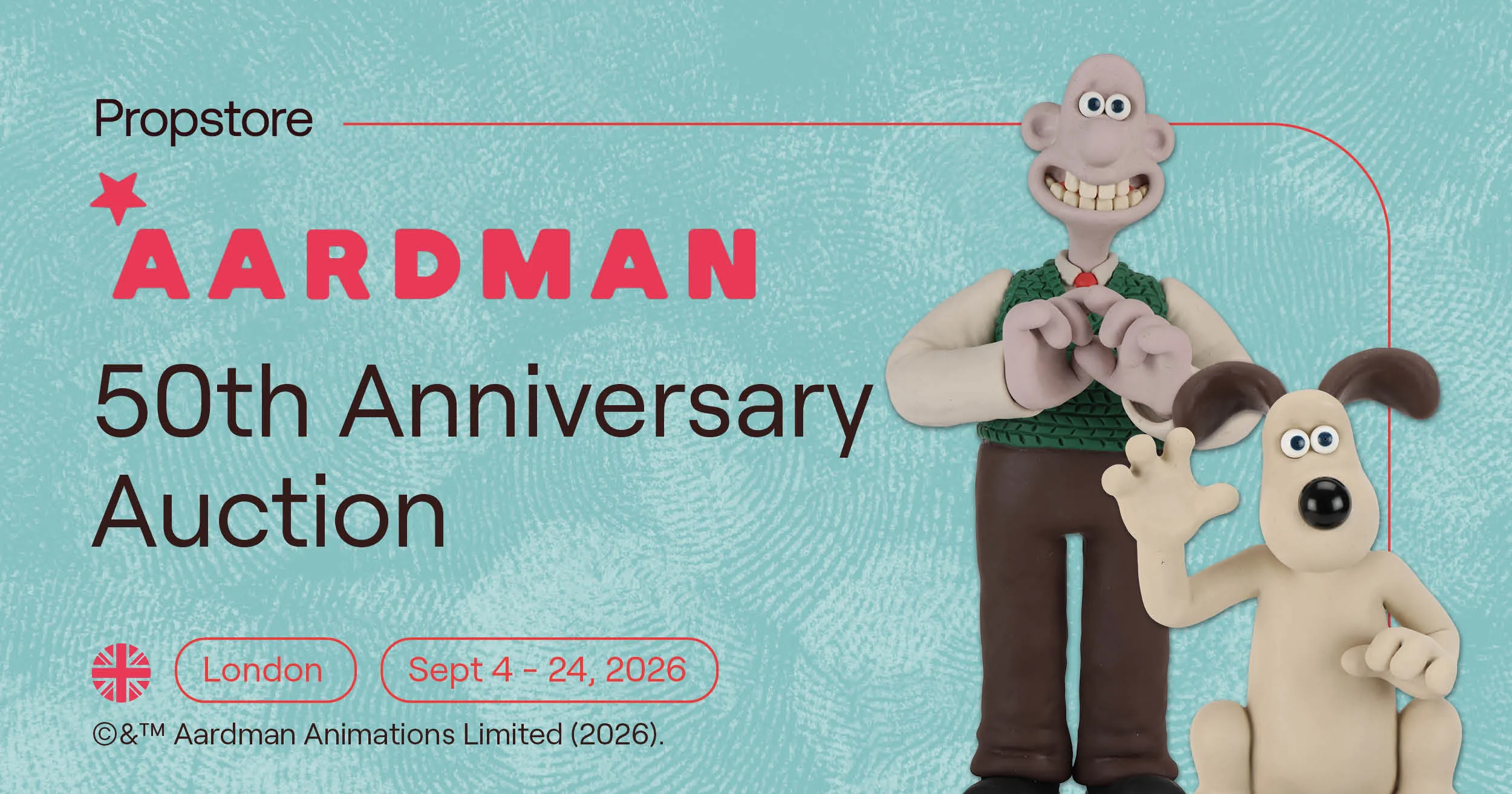Propstore’s Aardman 50th Anniversary Auction artwork, with Wallace and Gromit
